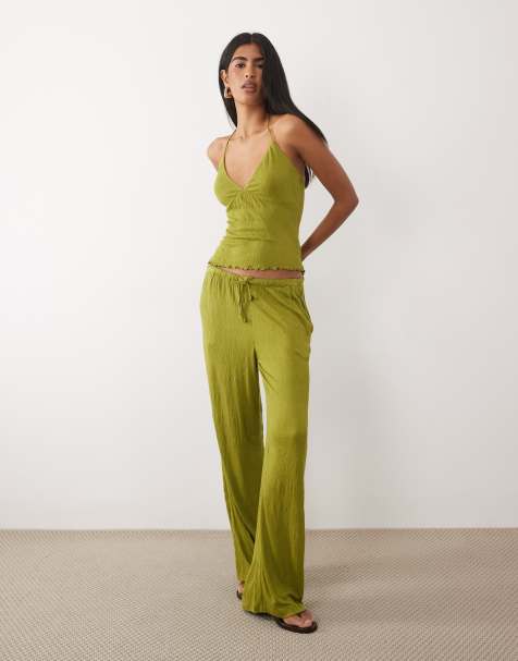 ASOS DESIGN - Grøn cami-top i krølstof - Del af sæt - view 1