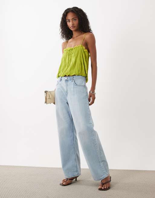 ASOS DESIGN - Grøn cami-top i krølstof med boblekant og mesh-kant, 3 af 4