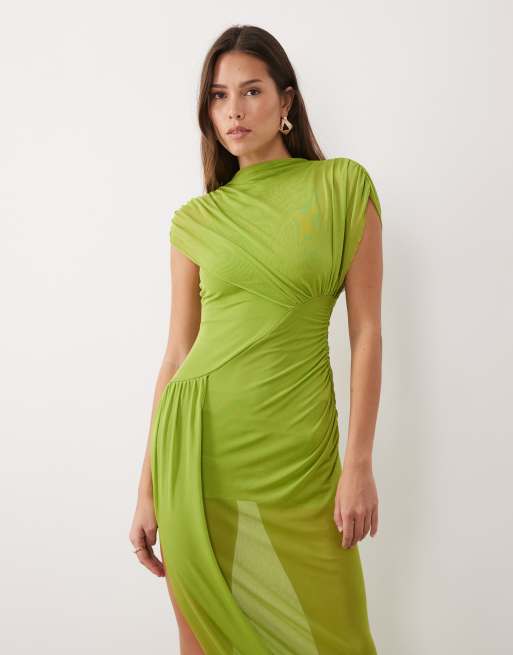 ASOS DESIGN - Grøn draperet midikjole i mesh med kappedetalje, 2 af 4