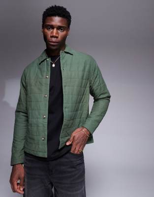 ASOS DESIGN - Grøn, firkantet og quiltet overskjorte med reverskrave - view 1