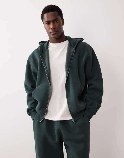 ASOS DESIGN - Grøn forvasket hættetrøje med lynlås og firkantet pasform - view 1