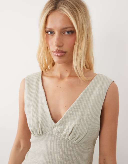 ASOS DESIGN - Grøn forvasket slip-kjole i maxilængde med V-hals og striber, 3 af 4