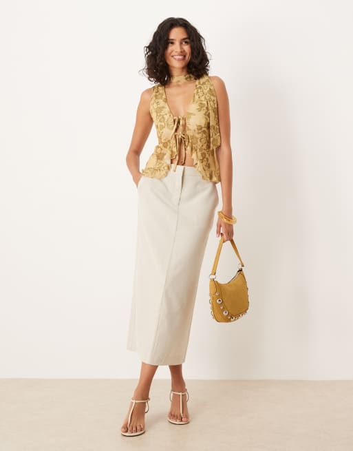 ASOS DESIGN - Grøn habitvest med flæser og tørklædedetalje i blomstermønster, 3 af 4