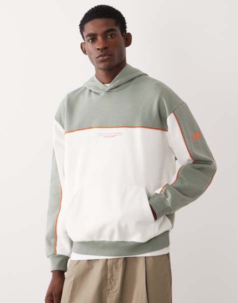 ASOS DESIGN - Grøn hættetrøje med klip-og-sy-paneler og print i afslappet pasform - view 1