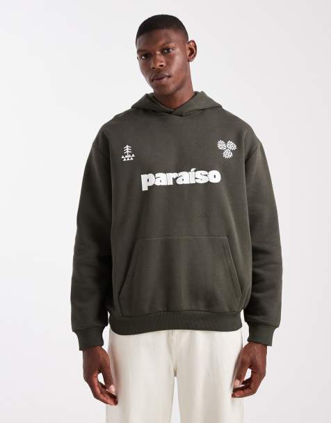 ASOS DESIGN - Grøn hættetrøje med sportsprint - view 1