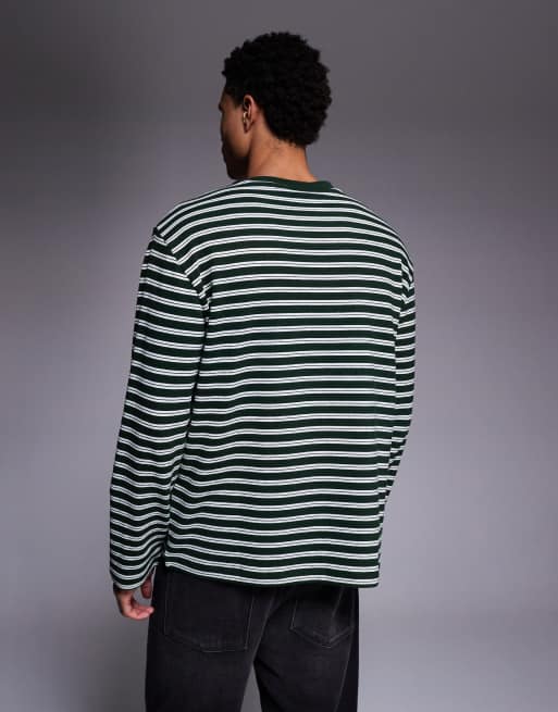 ASOS DESIGN - Grøn kraftig afslappet T-shirt med lange ærmer, tekstur og striber, 3 af 5