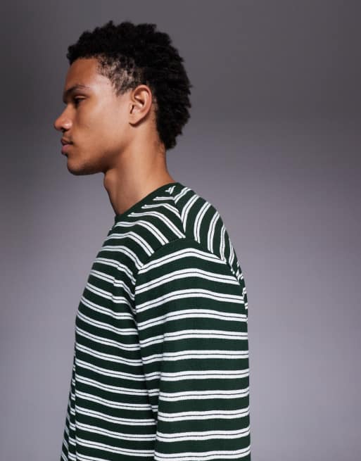 ASOS DESIGN - Grøn kraftig afslappet T-shirt med lange ærmer, tekstur og striber, 4 af 5