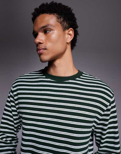 ASOS DESIGN - Grøn kraftig afslappet T-shirt med lange ærmer, tekstur og striber, 5 af 5