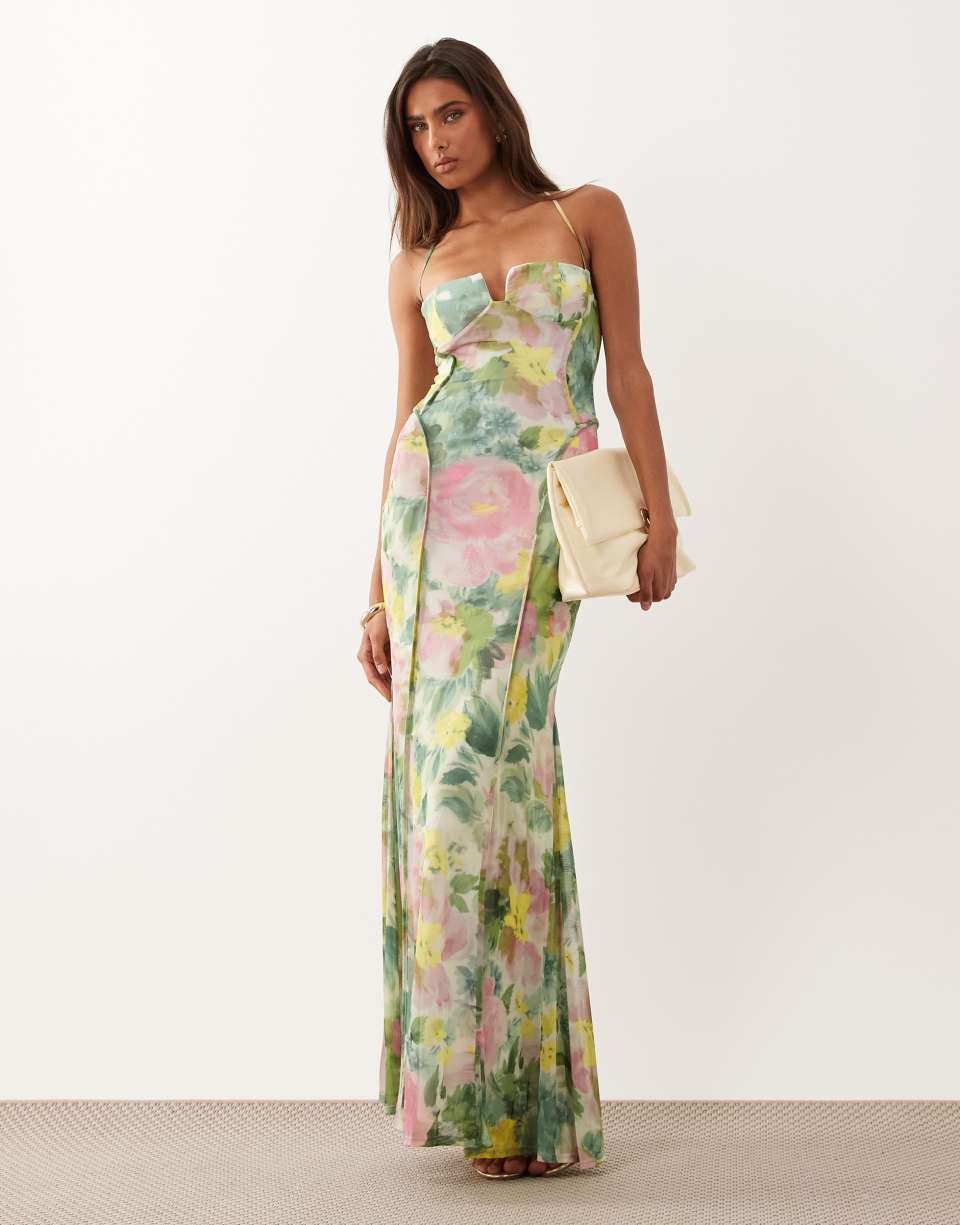 Floral Mesh Maxi Dress