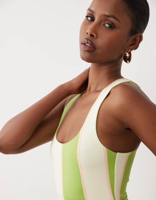 ASOS DESIGN - Grøn maxikjole med dyb rund hals og striber, 3 af 4