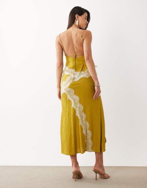 ASOS DESIGN - Grøn midaxi-kjole med overlag og blondekanter, 4 af 4