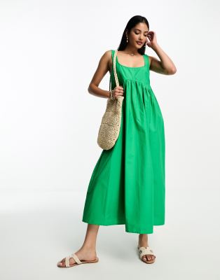 ASOS DESIGN - Grøn midi-sommerkjole med smock-snit og firkantet hals