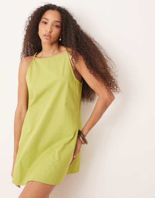 ASOS DESIGN - Grøn mini-sommerkjole med bred halsudskæring og formløs pasform , 2 af 4