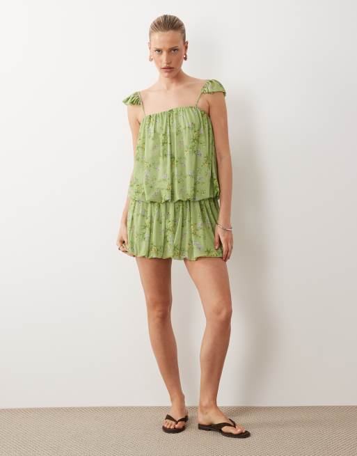 ASOS DESIGN - Grøn minikjole med boblekant og blomstermønster, 2 af 4