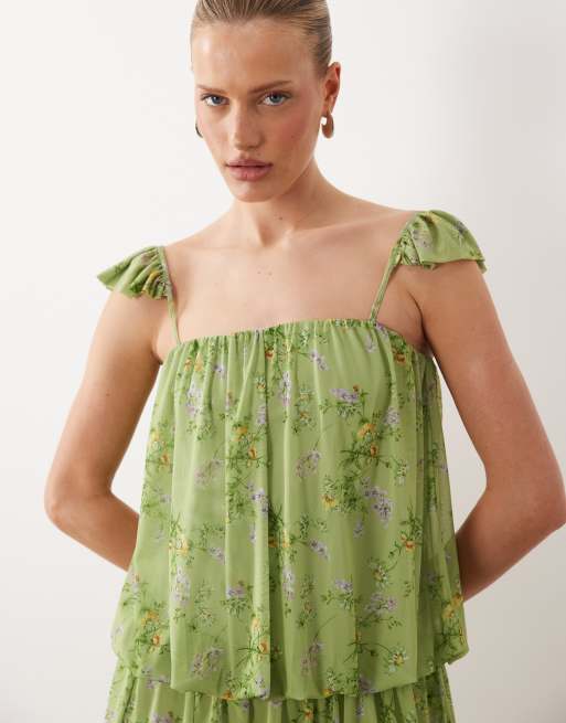 ASOS DESIGN - Grøn minikjole med boblekant og blomstermønster, 3 af 4