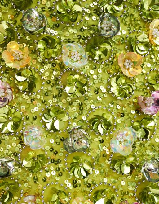 ASOS DESIGN - Grøn mininederdel med blomsterudsmykning i pailletter, 4 af 5