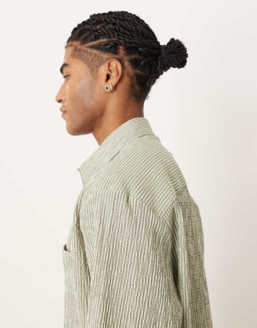ASOS DESIGN - Grøn- og hvidstribet skjorte i seersucker med afslappet pasform, 3 af 5