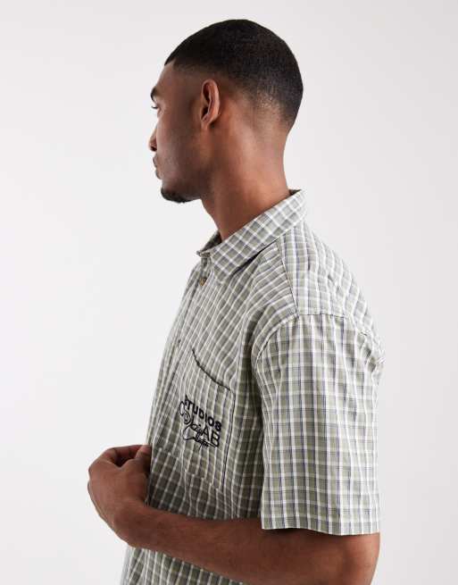 ASOS DESIGN - Grøn og ternet skjorte med afslappet pasform og broderi på brystet, 4 af 5