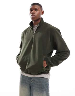 ASOS DESIGN - Grøn, oversized og firkantet sweatshirt i fleece med kvart lynlås - view 1