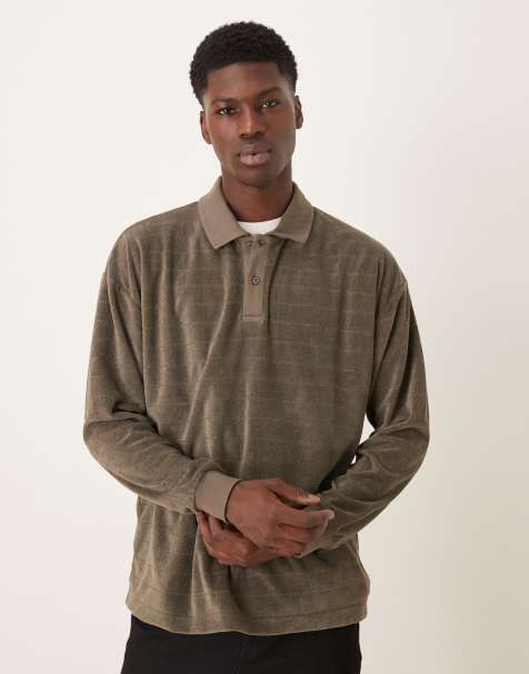 ASOS DESIGN - Grøn, oversized og langærmet polo med gittertern i kraftigt velour - view 1