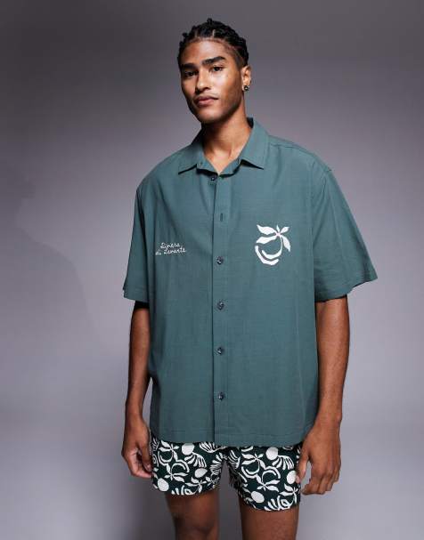 ASOS DESIGN - Grøn oversized skjorte med broderi på brystet - Del af sæt - view 1