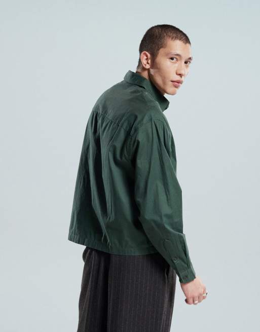 ASOS DESIGN - Grøn oversized skjorte med broderi på brystet i firkantet pasform, 3 af 4