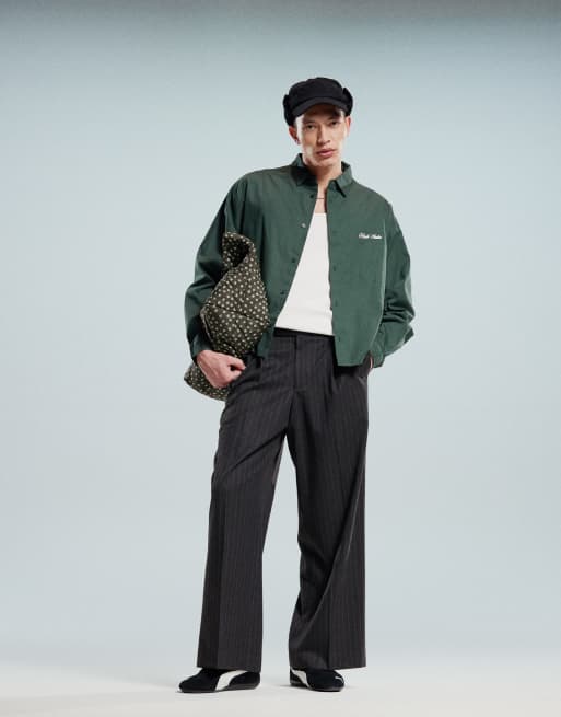 ASOS DESIGN - Grøn oversized skjorte med broderi på brystet i firkantet pasform, 4 af 4