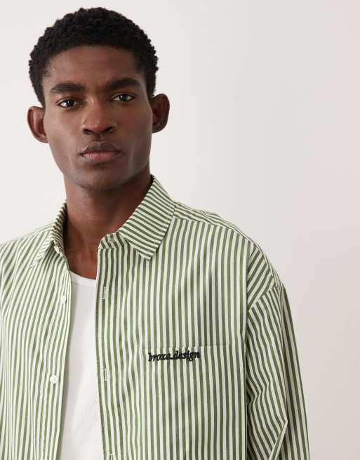 ASOS DESIGN - Grøn oversized skjorte med lomme med brodering og firkantet pasform, 5 af 5