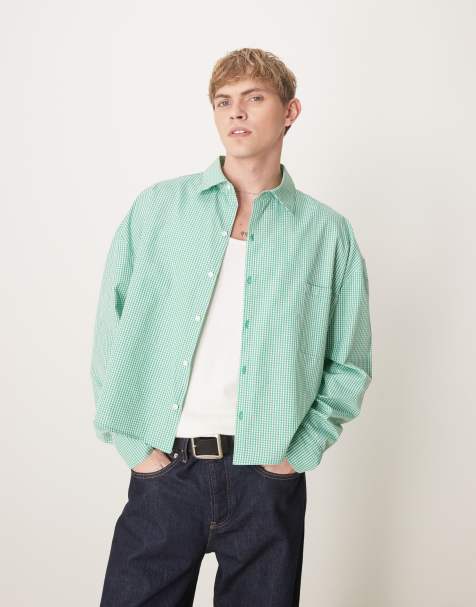 ASOS DESIGN - Grøn oversized skjorte med mikrotern i firkantet pasform - view 1