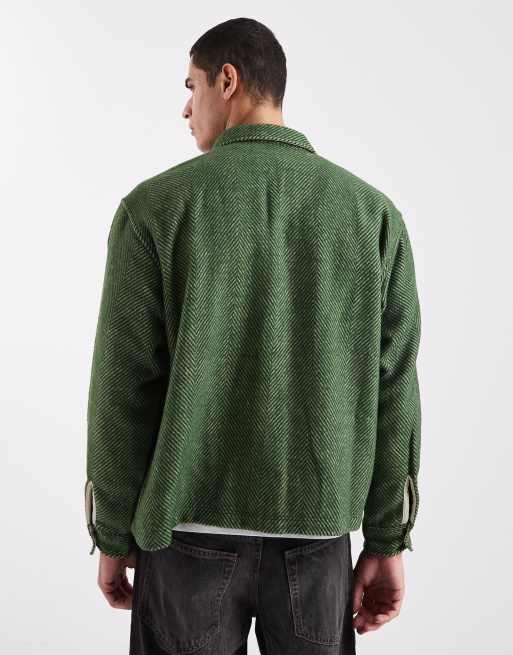 ASOS DESIGN - Grøn oversized skjorte med sildebensmønster i uldlook i firkantet pasform, 3 af 5