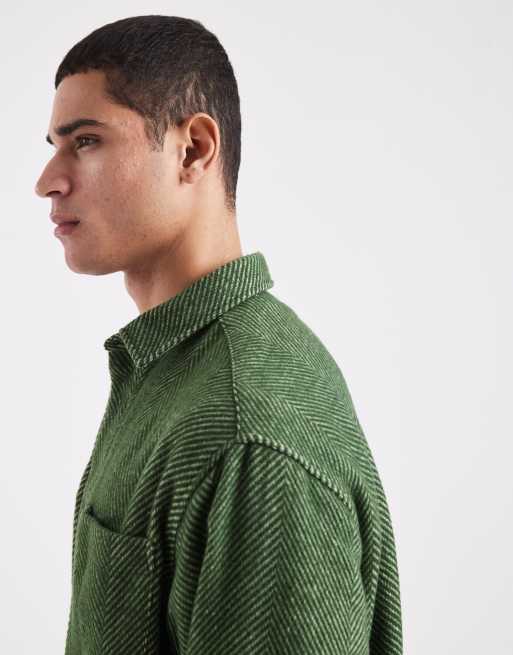 ASOS DESIGN - Grøn oversized skjorte med sildebensmønster i uldlook i firkantet pasform, 4 af 5