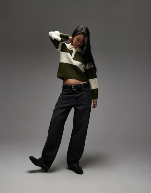 ASOS DESIGN - Grøn oversized strikket overdel med rugbydesign og striber, 2 af 4