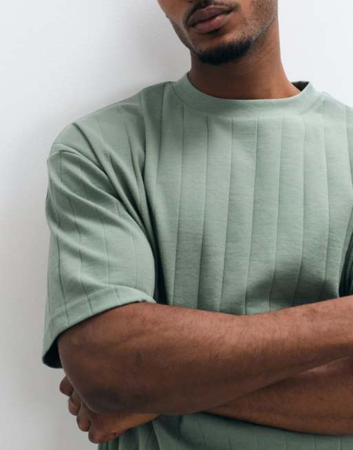ASOS DESIGN - Grøn oversized T-shirt i bred ribstrik i firkantet pasform, 3 af 7
