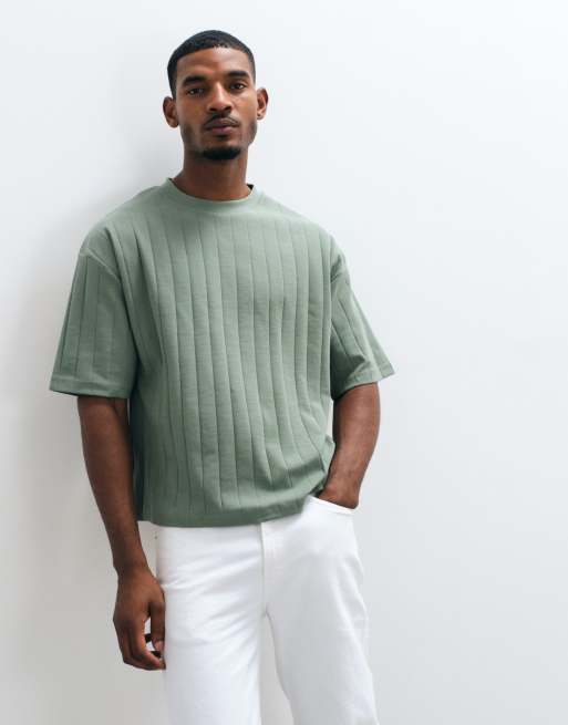 ASOS DESIGN - Grøn oversized T-shirt i bred ribstrik i firkantet pasform, 4 af 7