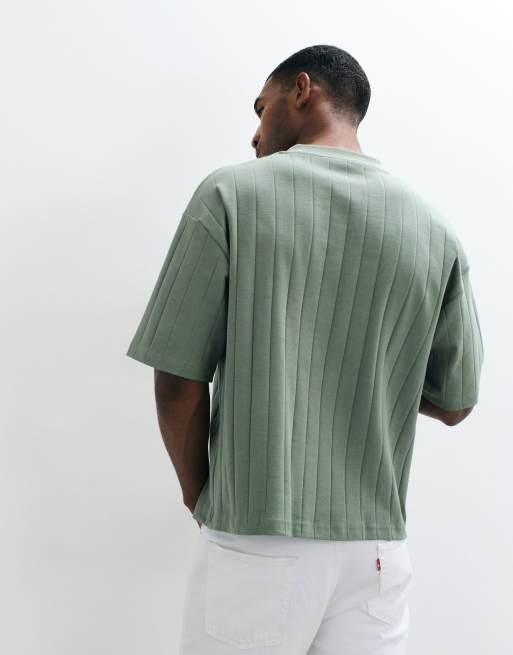 ASOS DESIGN - Grøn oversized T-shirt i bred ribstrik i firkantet pasform, 5 af 7