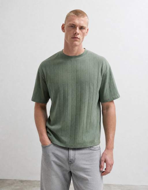 ASOS DESIGN - Grøn oversized T-shirt i bred ribstrik i firkantet pasform, 6 af 7