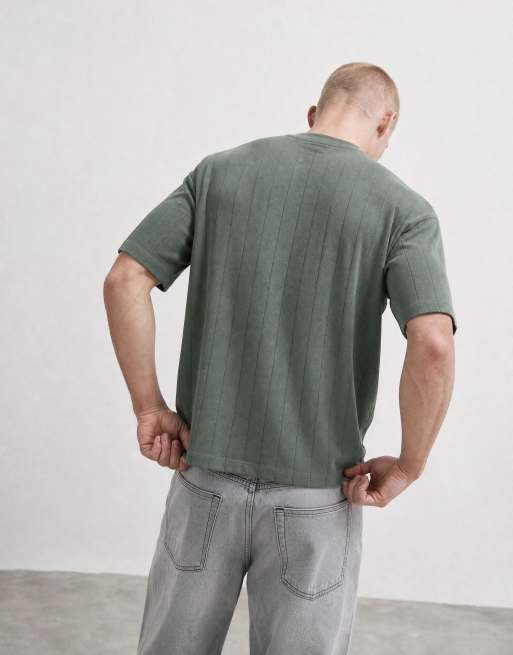 ASOS DESIGN - Grøn oversized T-shirt i bred ribstrik i firkantet pasform, 7 af 7