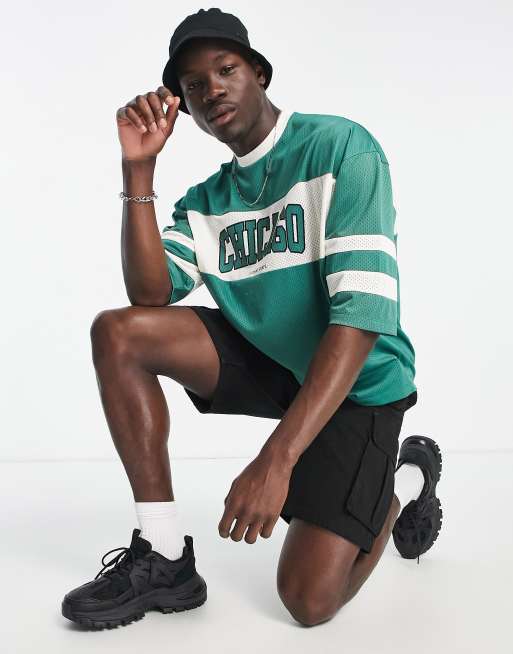 ASOS DESIGN - Grøn oversized T-shirt i mesh med farveblokke og Chicago-byprint, 4 af 4