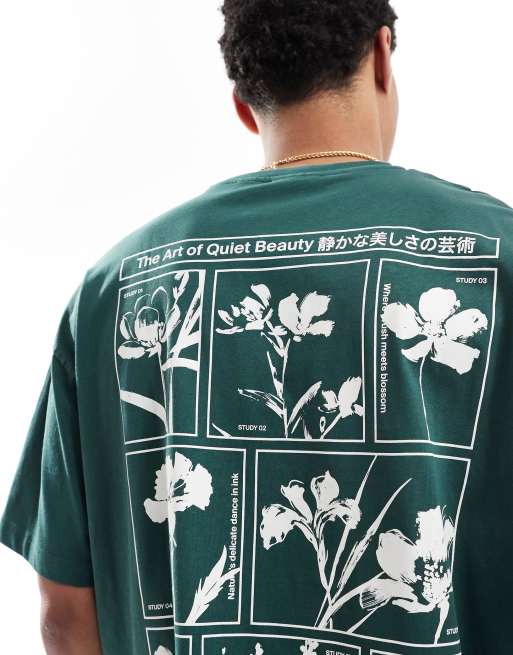 ASOS DESIGN - Grøn oversized T-shirt med blomstergrafik i firkantet pasform, 4 af 4