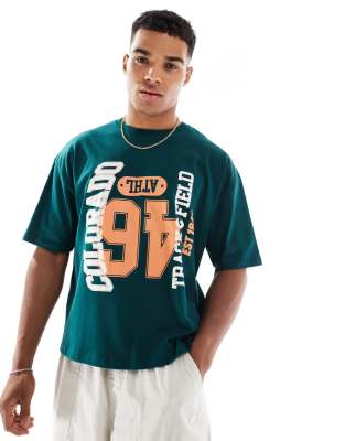 ASOS DESIGN - Grøn oversized T-shirt med college-grafik i firkantet pasform - view 1