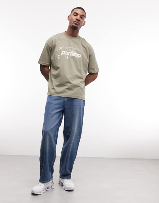 ASOS DESIGN - Grøn oversized T-shirt med college-grafik i firkantet pasform, 3 af 5