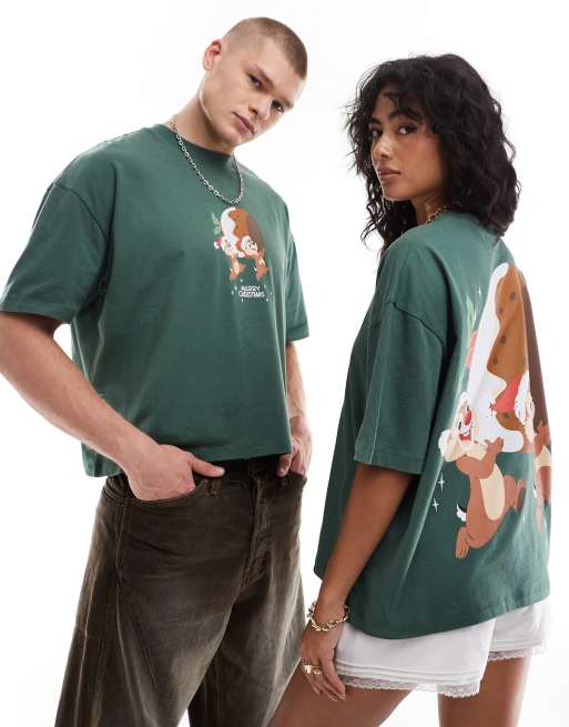 ASOS DESIGN - Grøn oversized T-shirt med 'Disney Chip & Chap'-juleprint i firkantet pasform, 4 af 4
