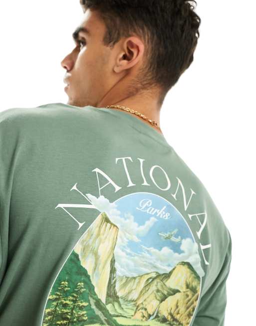 ASOS DESIGN - Grøn oversized t-shirt med naturprint på ryggen , 3 af 4