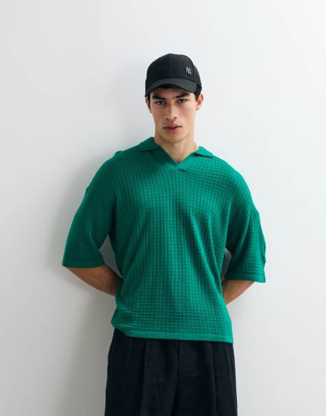 ASOS DESIGN - Grøn oversized trøje i strik med hak i halsen - view 1