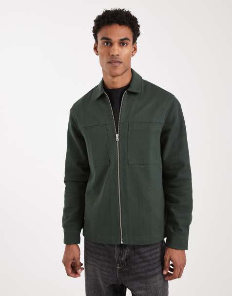 ASOS DESIGN - Grøn overskjorte i kraftig twill med lynlås - view 1