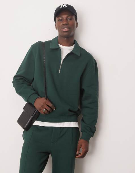 ASOS DESIGN - Grøn polo-sweatshirt i rugby-stil med firkantet og oversized pasform - Del af sæt - view 1