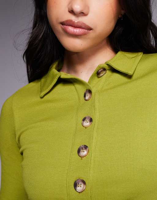 ASOS DESIGN - Grøn polotop med lange ærmer i ribstrikket bomuld, 3 af 4