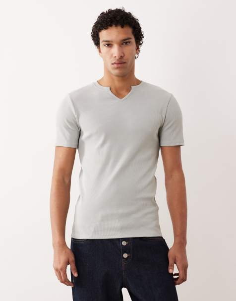 ASOS DESIGN - Grøn ribstrikket T-shirt med tætsiddende pasform og hakudskæring i halsen - view 1