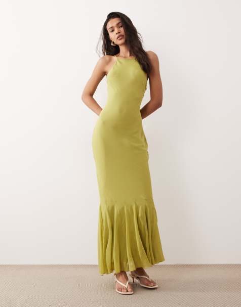 ASOS DESIGN - Grøn ærmeløs maxikjole med kilekanter i chiffon - view 1