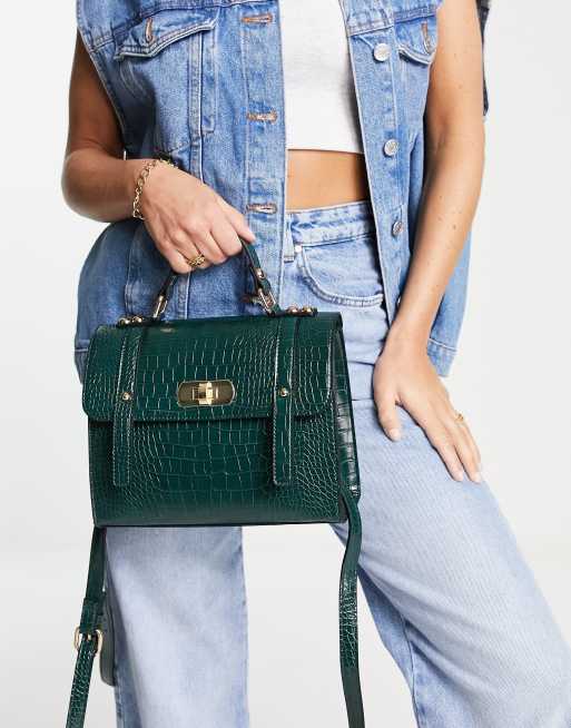 ASOS DESIGN - Grøn satchel-taske med snoet lås og krokodillemønster, 2 af 4